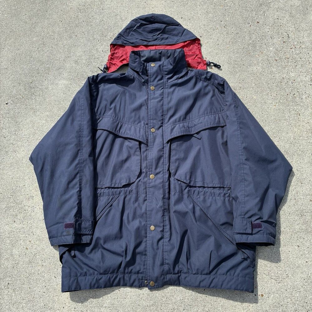 Vintage Sergio Tacchini Jacket Mens XL Navy Hooded Parka Coat Full Zip Archive